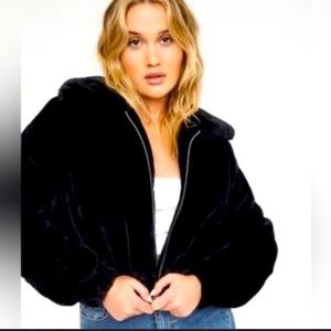 Garage fur Brooklyn cropped bomber jacket